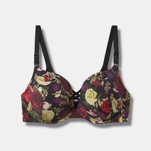Torrid Black Floral XO Plunge Push-Up Bra Size 40D